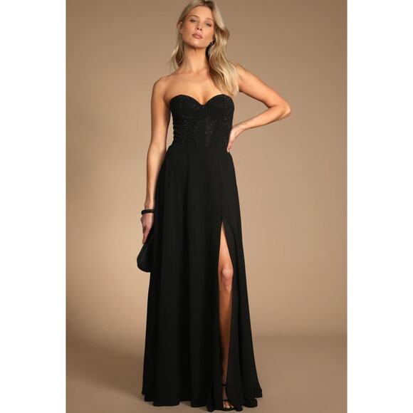 Lulus Dresses & Skirts - Lulus Remember This Moment Black Rhinestone Strapless Bustier Maxi Dress M